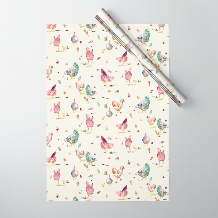 Watercolor Hens Wrapping Paper