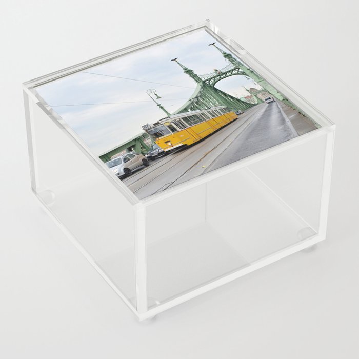 Budapest Yellow Tramway in Liberty bridge | Europe Travel Photography Acrylic Box