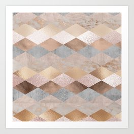 Copper and Blush Rose Gold Marble Argyle Art Print