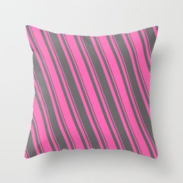 [ Thumbnail: Hot Pink and Dim Grey Colored Pattern of Stripes Throw Pillow ]