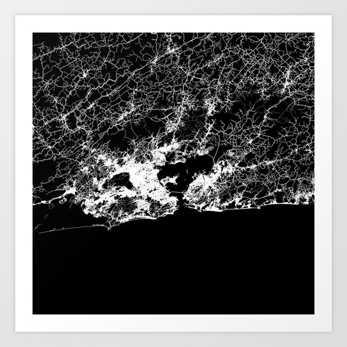 Rio de Janeiro Black & White City Map Art Print
