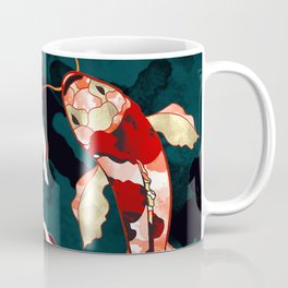 Metallic Koi Coffee Mug | Organic, Red, Water, Contemporary, Pond, Gold, Teal, Digital, Fish, Koi 