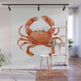 Watercolor Red Crab on White Minimalist Coastal Art - Treasures of the Sea Collection Wall Mural
