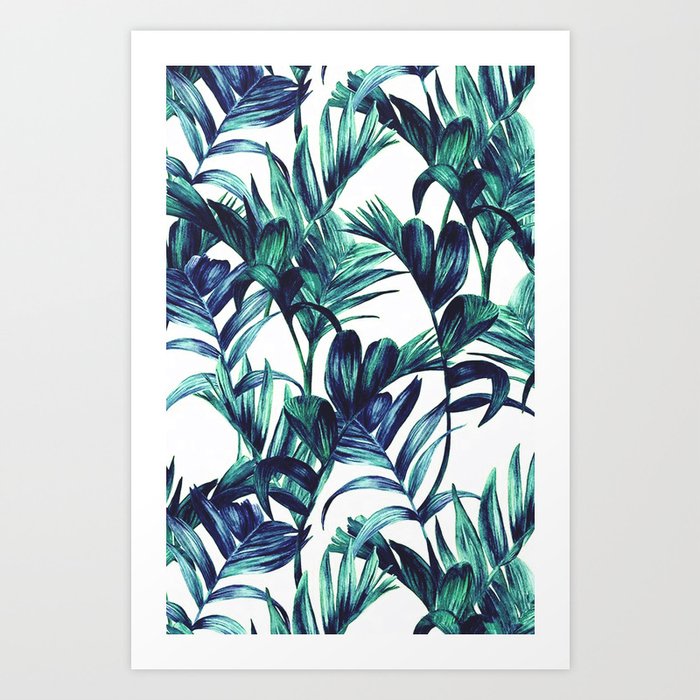 Leaves Paint in Blue Art Print