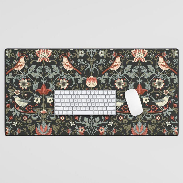 Dark Enchanted Vintage Flowers and Birds seamless pattern. Magic forest background.  Desk Mat