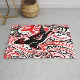 Dreaming: Orcas Rug | Ishaway, Orca, Tribal, Killerwhale, Illustration, Drawing, Whale, Dreaming 