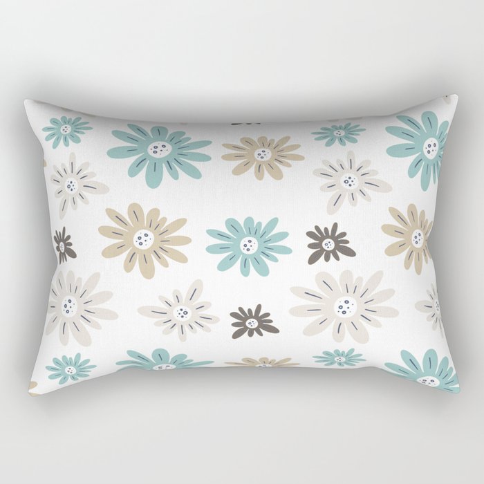 Aquaverde Floral Pattern Brown Soft Blue Green on White Rectangular Pillow
