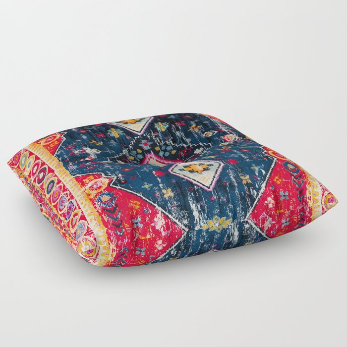 Moroccan Mélange: Vintage Oriental Blues and Reds Floor Pillow