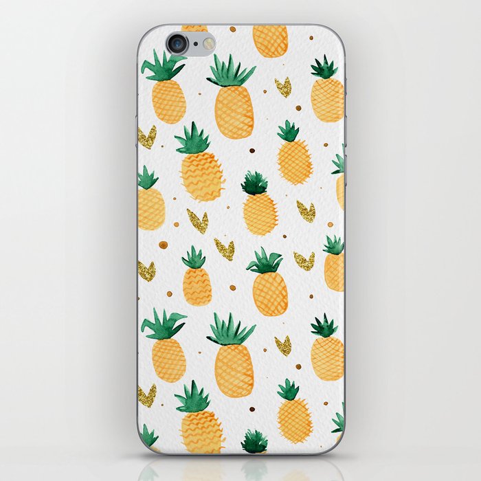 Watercolor pineapples - yellow and gold iPhone Skin