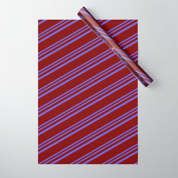 Slate Blue and Maroon Colored Lines Pattern Wrapping Paper