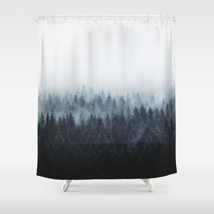 High And Low // Misty Fairytale Wilderness Forest With Cascadia Trees Covered In Magic Fog Series Shower Curtain