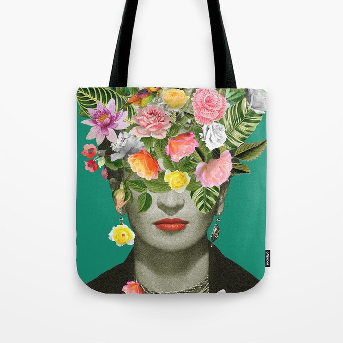 Frida Floral Umhängetasche | Collage, Graphic-design, Fridakahlo, Blumen, Garden, Grün, Frida, Natur, Woman, Floral
