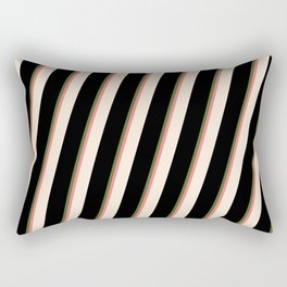 [ Thumbnail: Dark Olive Green, Light Coral, Beige, and Black Colored Striped/Lined Pattern Rectangular Pillow ]