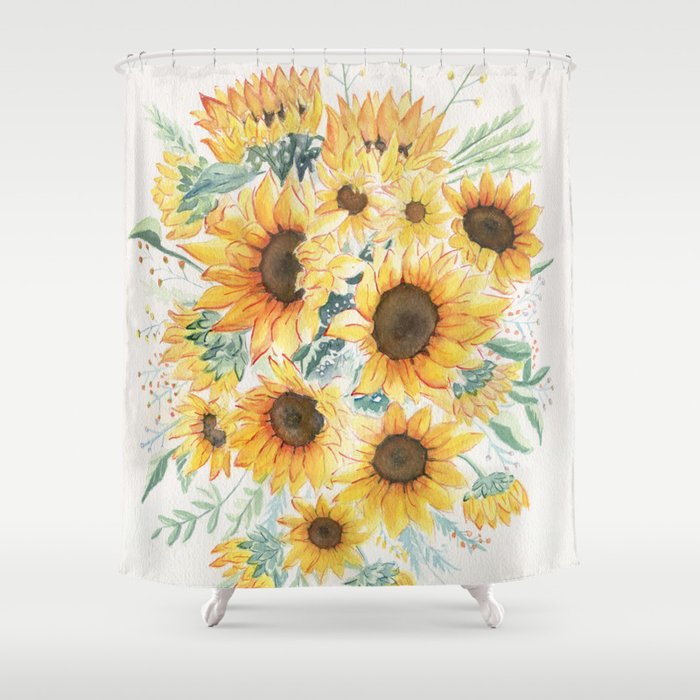 Loose Watercolor Sunflowers Shower Curtain By