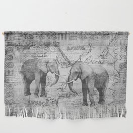 African Spirit Vintage Elephant black white Wall Hanging