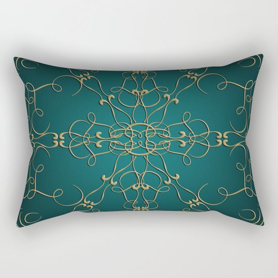 Gold Teal Mandala Rectangular Pillow