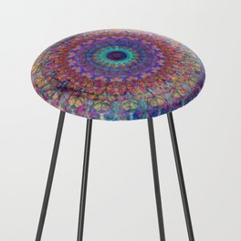 Colorful Vibrant Art - Life Glow Mandala Counter Stool