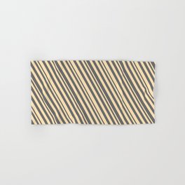 [ Thumbnail: Beige and Dim Gray Colored Stripes/Lines Pattern Hand & Bath Towel ]