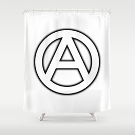 Anarchy Circular Symbol in white with black shadow. Shower Curtain