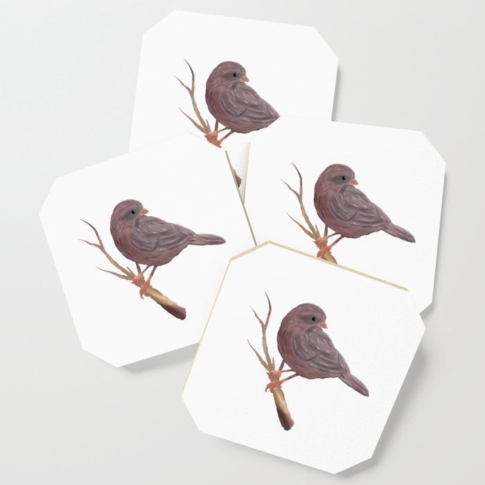 little bird brown colors on the branch, digital painting Coaster
