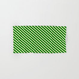 [ Thumbnail: Green and Bisque Colored Lined Pattern Hand & Bath Towel ]