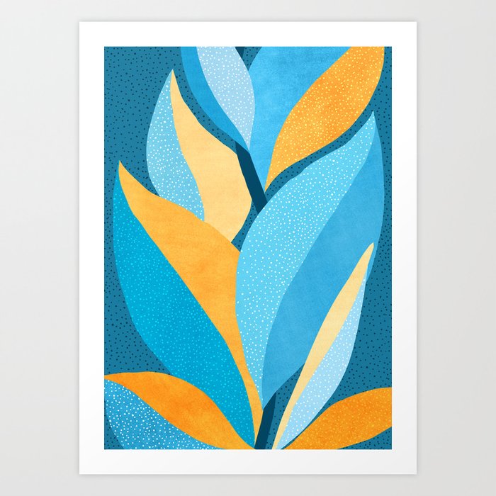 Vibrant Turquoise and Orange Leaf Design Art Print