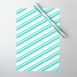 [ Thumbnail: Mint Cream and Turquoise Colored Lines Pattern Wrapping Paper ]