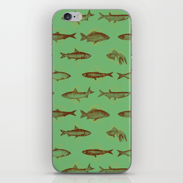 Fishes In Geometrics (Old Green) iPhone Skin