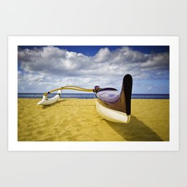 Outrigger canoe on beach Art Print