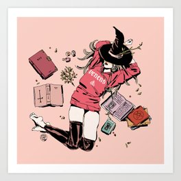 BRUJA Resting Art Print | Magic, Cool, Fashion, Illustration, Pink, Study, Witch, Witchcraft, Curated, Digital 