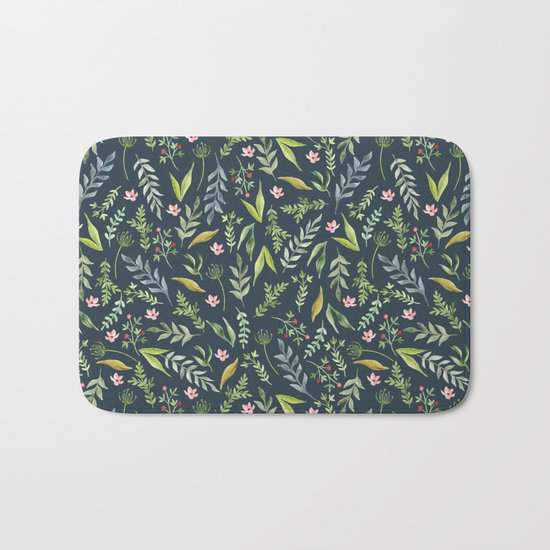 Floral blue pattern. Watercolor Bath Mat