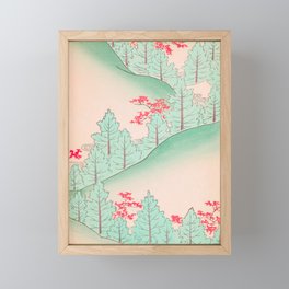 Trees Mountain Landscape Vintage Japanese Framed Mini Art Print