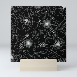 Black Peony Blooms Modern Floral Print in Black and White Mini Art Print