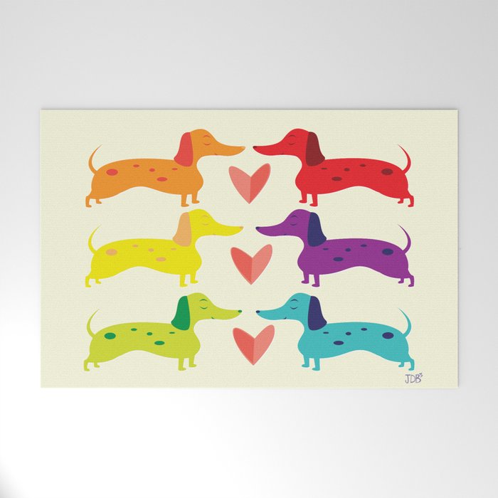 Rainbow Doxie Love Welcome Mat