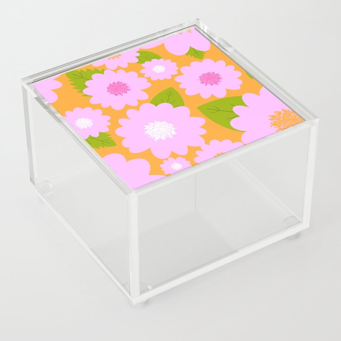 Fun Fresh Pink Summer Flowers On Bright Orange Acrylic Box