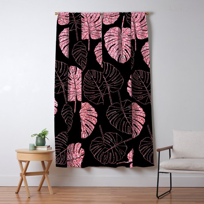 Abstract Tropical Pink Black Monster Leaves Pattern Blackout