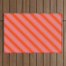 [ Thumbnail: Light Coral and Red Colored Lines/Stripes Pattern Outdoor Rug ]