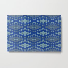 Blue Aztec Rhythmic Pattern Metal Print
