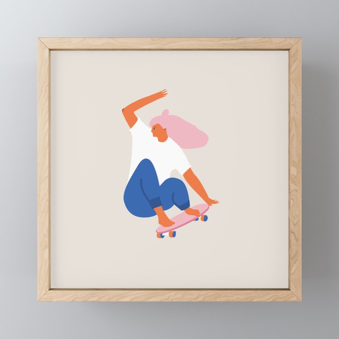 Skateboard girl Framed Mini Art Print