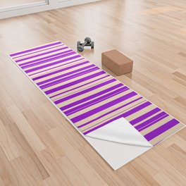 [ Thumbnail: Bisque and Dark Violet Colored Lined/Striped Pattern Yoga Towel ]