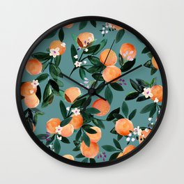 Dear Clementine - oranges teal by Crystal Walen Wall Clock