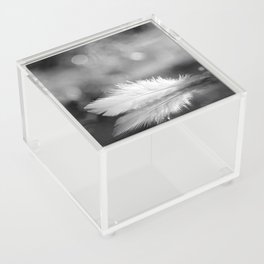 White Feather In Black And White Bokeh Background #decor #society6 #buyart Acrylic Box