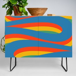 Pop Swirl Wavy Abstract Line Pattern Colorful Bright Blue Red Yellow Green Credenza