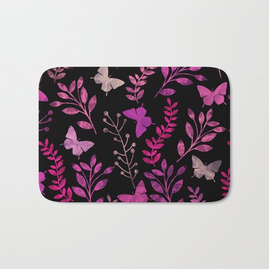 Watercolor flowers & butterflies III Bath Mat