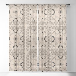 Lost Desert Tile - Black & Camel Sheer Curtain