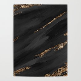 Black Paint Brushstrokes Gold Foil Poster