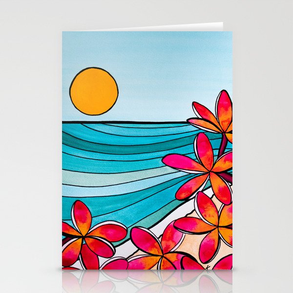 Pink Plumerias by the Beach Stationery Cards