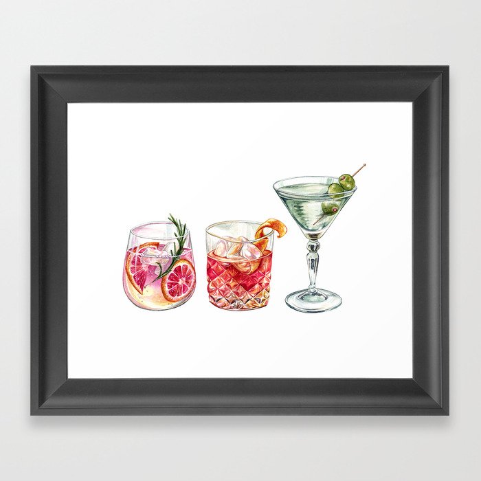 Watercolor Cocktails  Framed Art Print