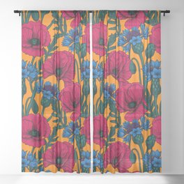 Red poppies and blue cornflowers Sheer Curtain