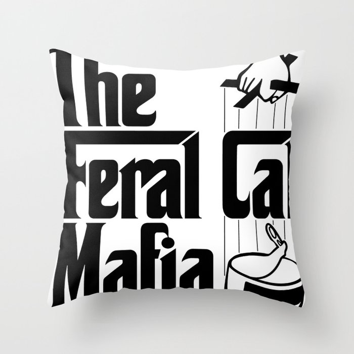 The Feral Cat Mafia (BLACK printing on light background) Throw Pillow